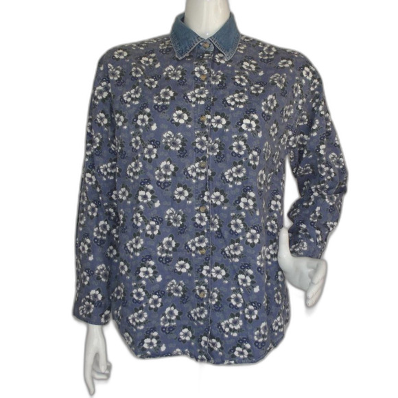 ROUTE 66 Denim Shirt-Jacket, S, Blue Floral, Accent collar, Long sleeve, Buttons - Picture 10 of 12
